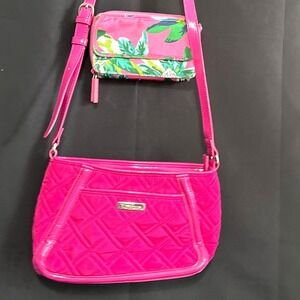 Vera Bradley Magenta Pink Quilted Crossbody Bag and Floral‎ Wallet Set 23009-J26